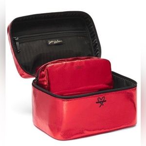 NEW Victoria's Secret Metallic Red Crackle 2pc Cosmetic/Makeup Train Case